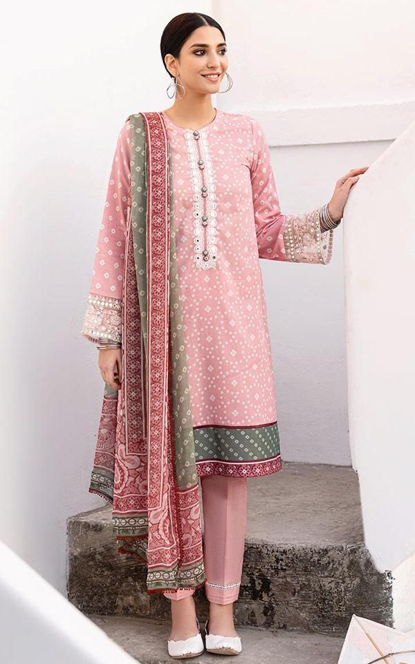 Premium Embroidered Lawn Suit - Pink Blossom